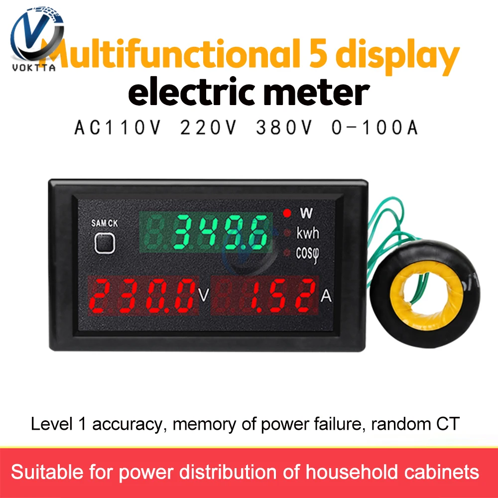 

AC80-300V AC200-450V Voltage Current Watt Power Meter Digital Display LED Voltmeter Ammeter Power Factor Monitor with Transforme