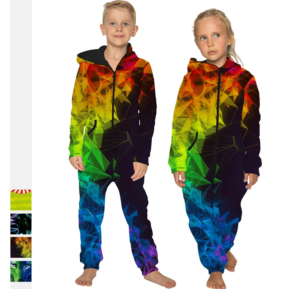 

Детский комбинезон с капюшоном, осенне-зимний яркий комбинезон с рисунком кота и волка в Галактическом стиле для мальчиков