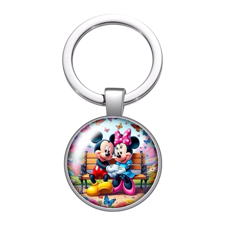 Disney Amusement Park Mickey&ampMinnie journey Photo cabochon key chain Ring Holder Charms silver color pendant for Kid