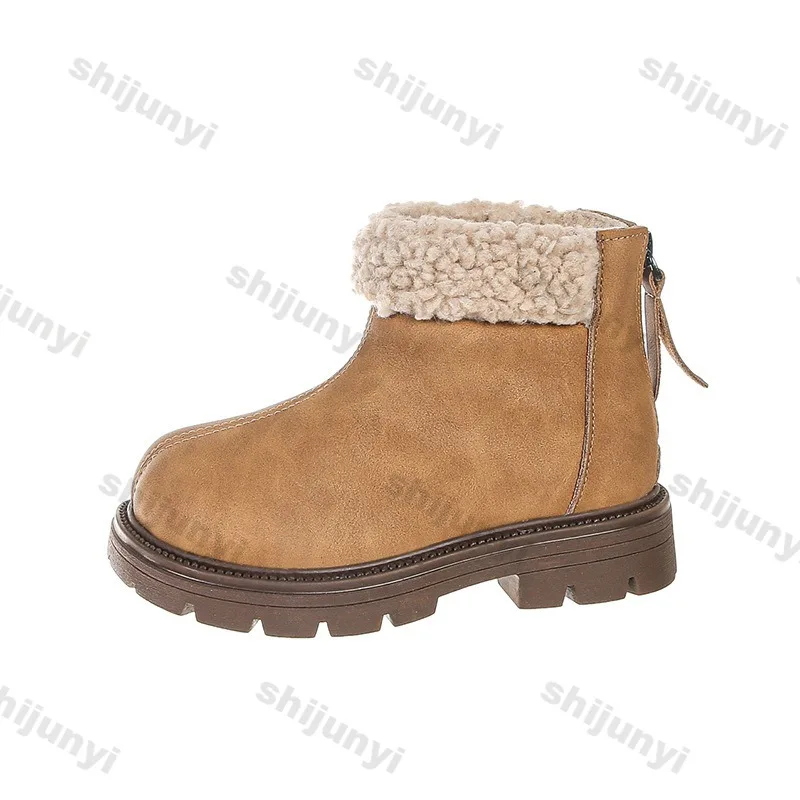 Зимние короткие сапоги для девочек плюшевые теплые новые нескользящие ботильоны