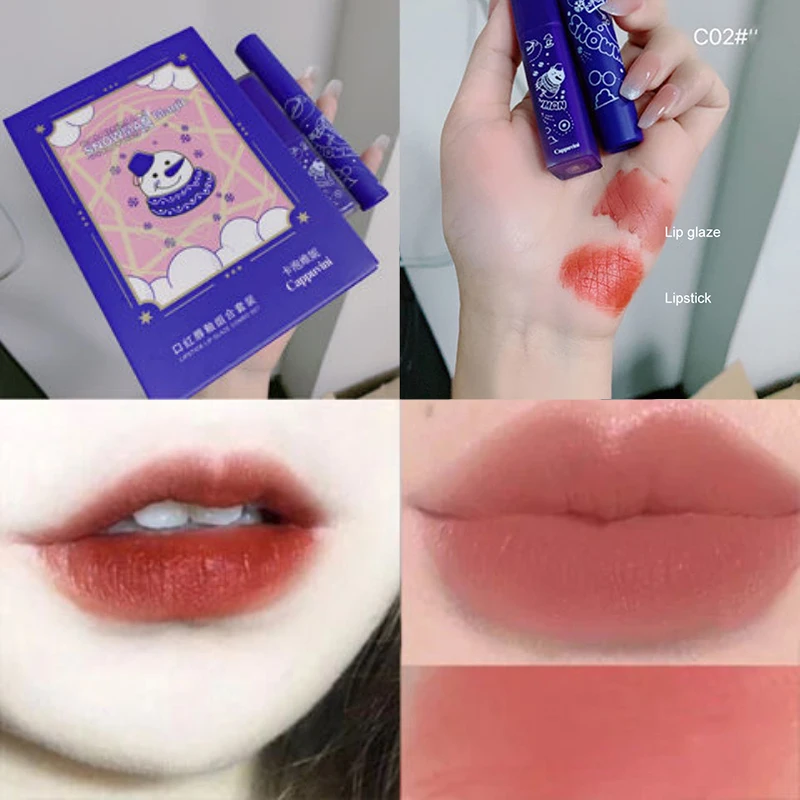 

Lasting Colored Lipstick Lip Glaze Moisturizing Lipgloss Lipstick Set Snowman Lipstick Gift Box Lips Makeup Lip Tint