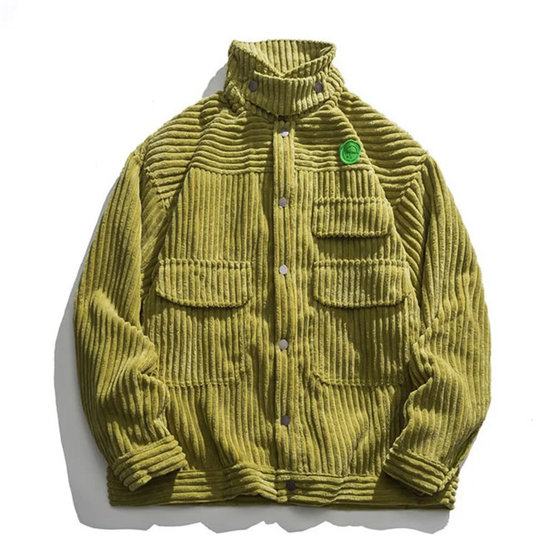 

2022 New Men's Corduroy Cargo Jackets Spring Autumn Fashion Tactical Coat Outerwear With Multi Pockets Stand Collar