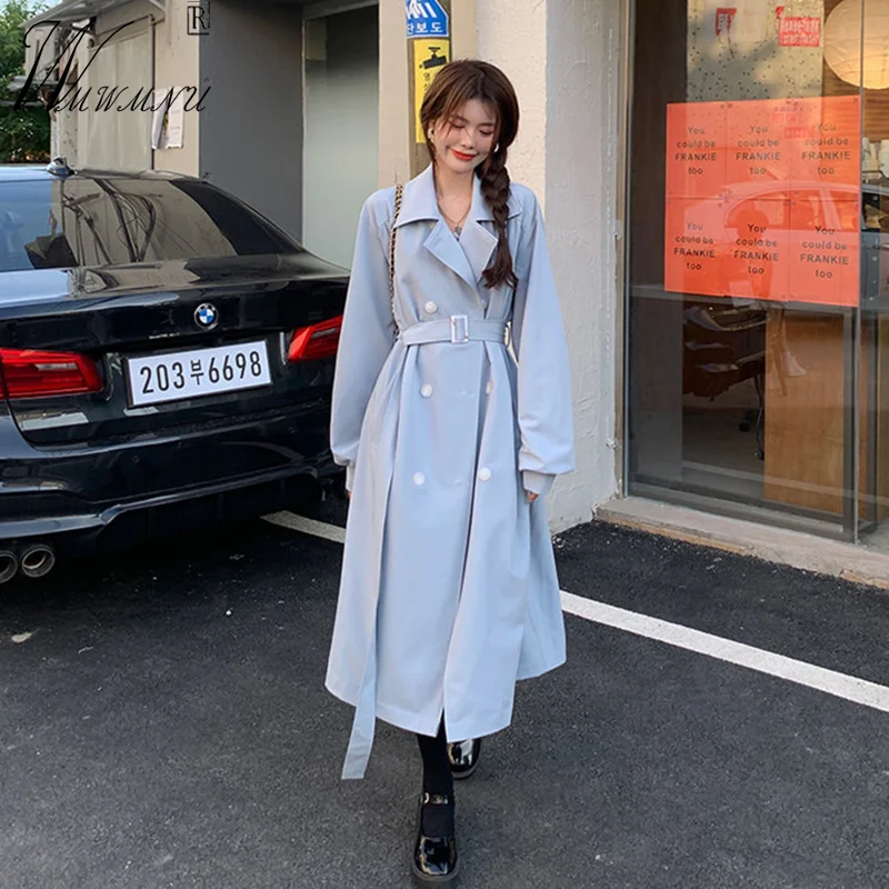 

Korean Fashion Long Trench Coat For Women Plus Size Double Breasted Belt Windbreaker 2022 Spring Street Gabardina Mujer Abrigo