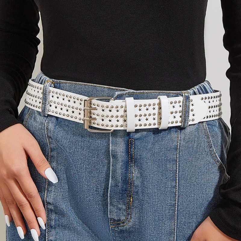 

Locomotive Waist Belt Shinning Double Pin Buckle Belt for Women Men Jeans Dress