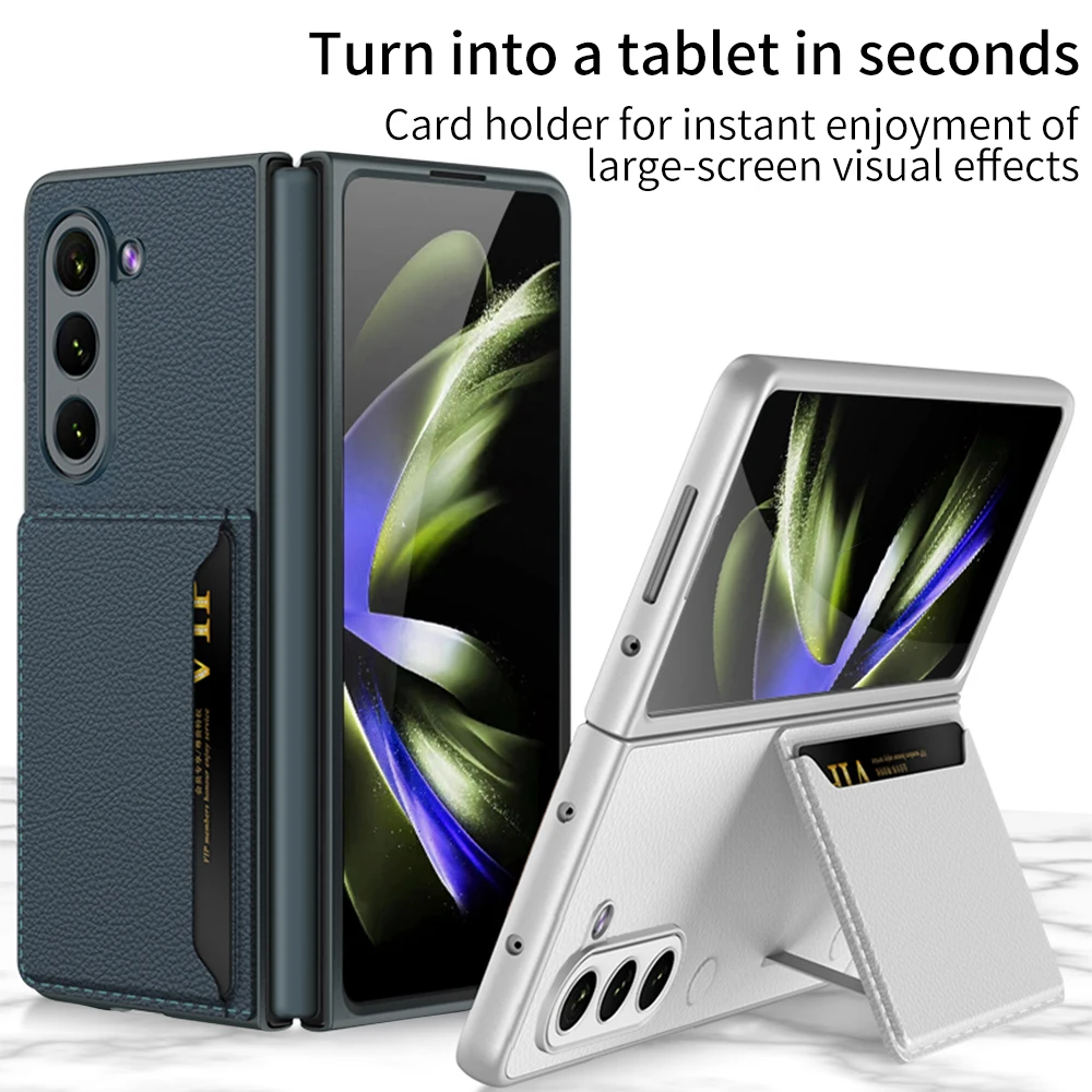 Wallet Stand Cover for Samsung Galaxy Z Fold 5 Case Leather Credit Card Slots Hard PC Full Protection Case for Z Fold5