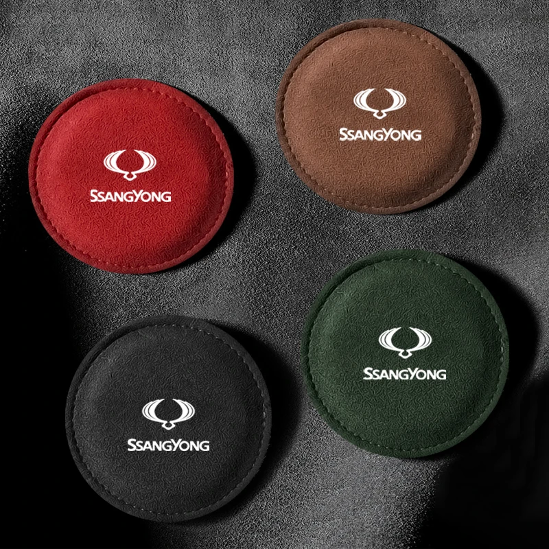 

1pcs Alcantara Car Coaster Water Cup Anti-Slip Mat for Ssangyong Rexton 2 Tivolan Musso Tivoli Kyron Actyon Korando Car Decor