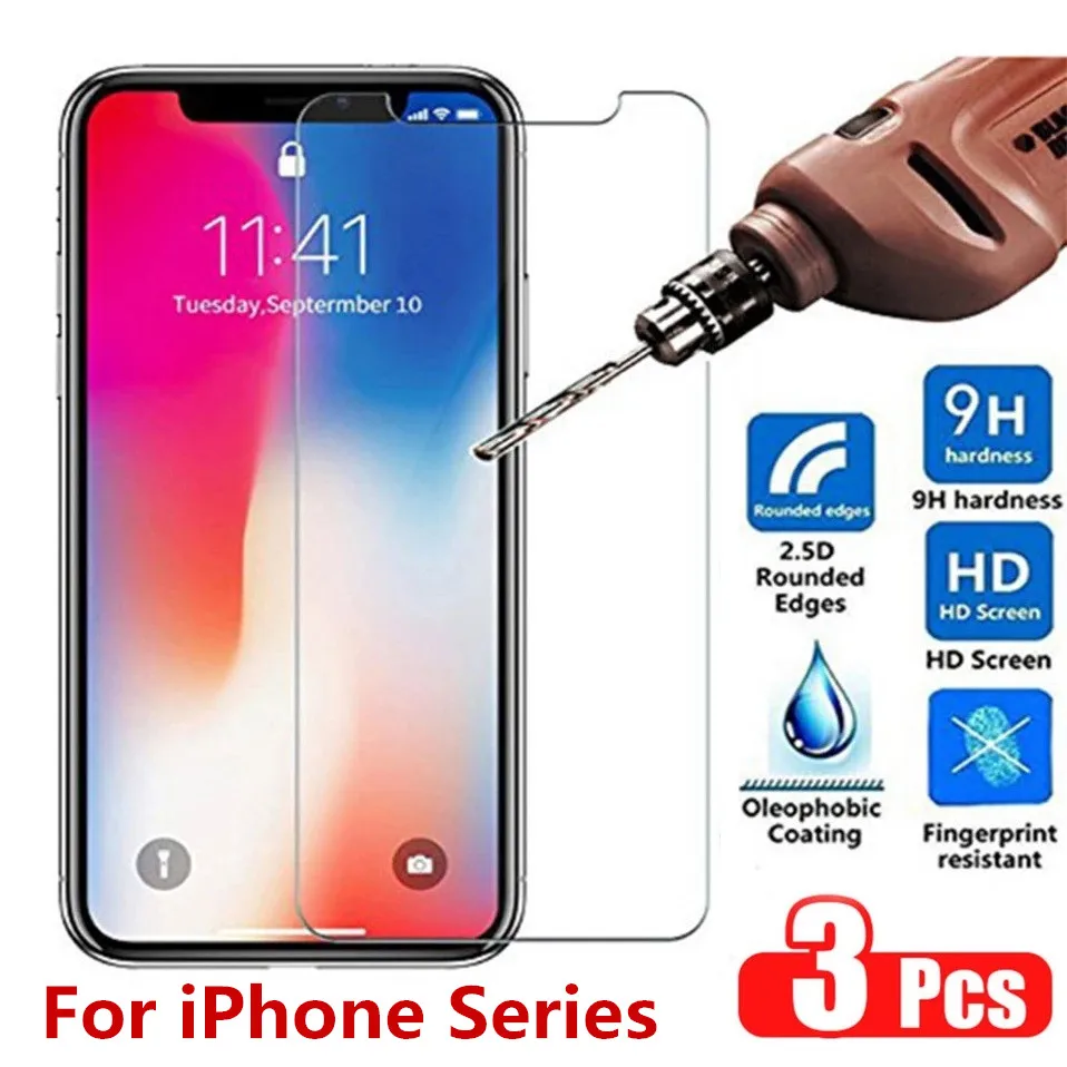 

3PCS Tempered Glass for Iphone 12 11 Pro Max X XS XR 7 8 6s Plus Screen Protector Glass on Iphone 12 Mini 11 Pro Max Glass