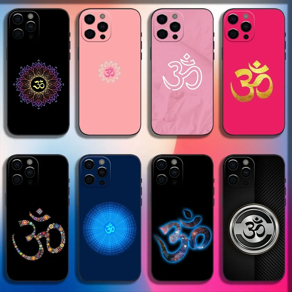 Чехол для телефона Aum Om Yoga iPhone 16 15 14 13 12 11 Pro X XS Max XR Plus Mini Soft Black Cover