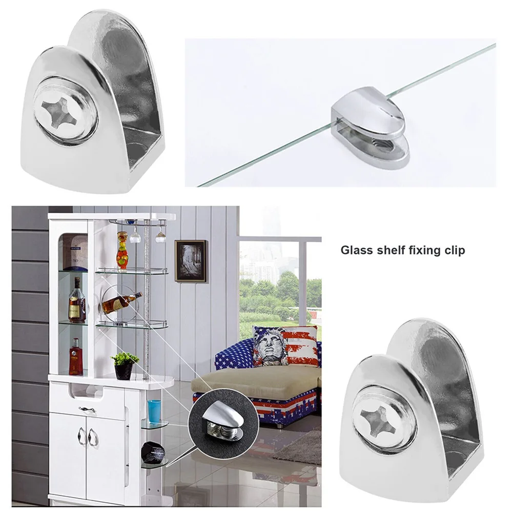 

8pc Set Zinc Alloy Adjustable Shelf Clamp Glass Shelf Support Plate Holder Fish Mouth Glass Clamp Wood Shelf Bracket