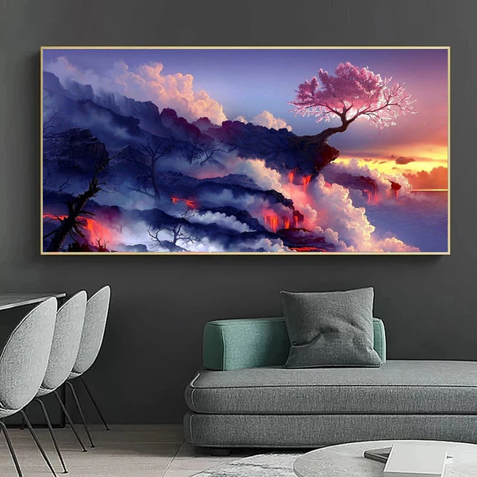 

Набор для алмазной вышивки «Сакура», картина с изображением вишни на вулкане, вышивка крестиком, мозаика из кристаллов, большие размеры