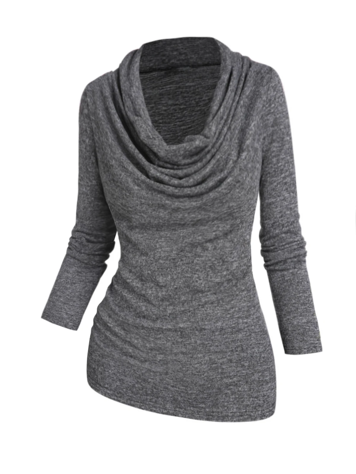 

Heather Sweater Pullover Sweater Cowl Neck Draped Long Sleeve Casual Sweater