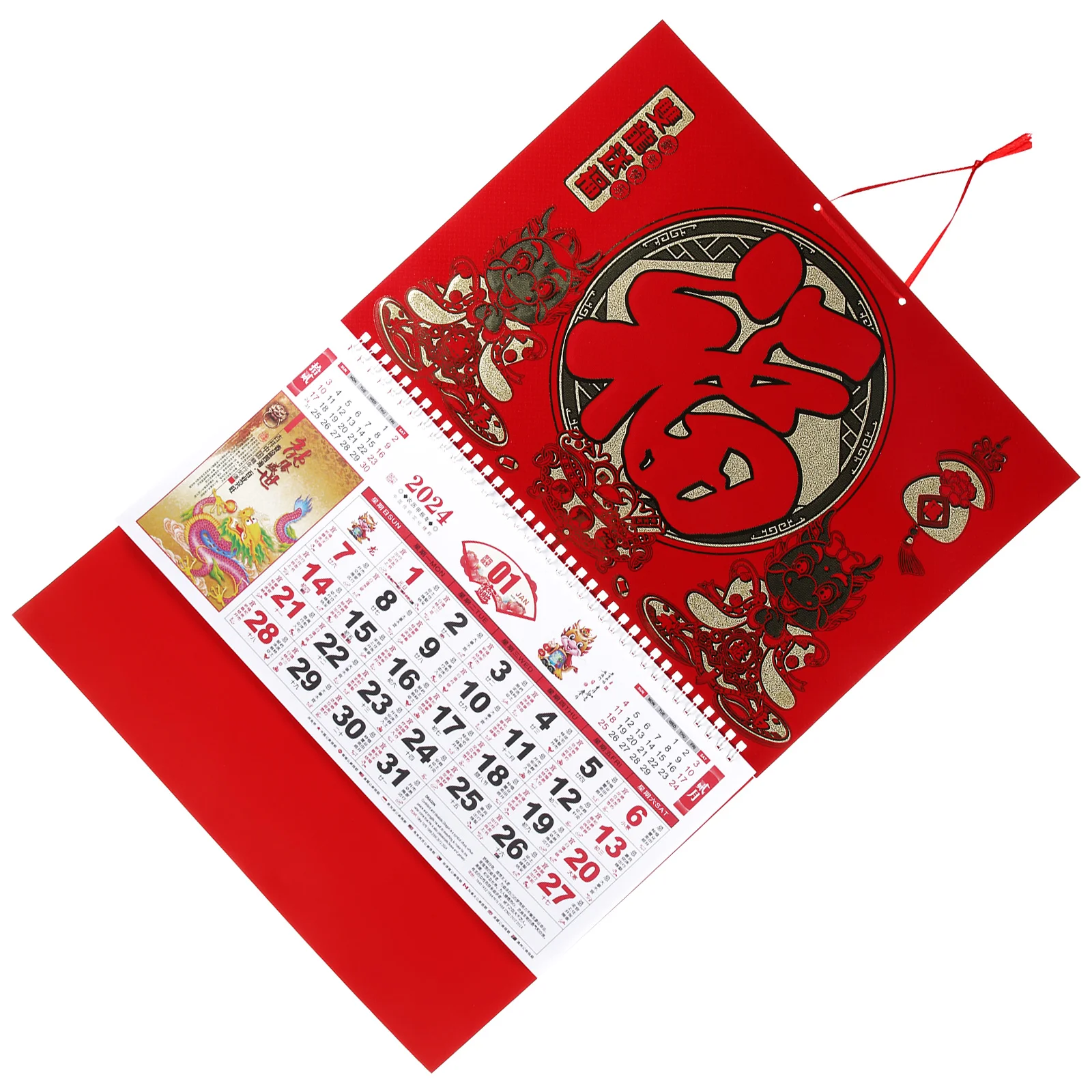 

Китайский новогодний календарь, бумажная декоративная подвесная стена с иероглифом фу, 2024 ежемесячная большая китайская традиция дракона