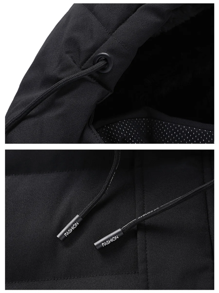 Large Size Thick Cotton Coat New Winter Pure Color Parka Quality Men Stand Collar Warm Thick Jacket Men's Fashion Casual Parka