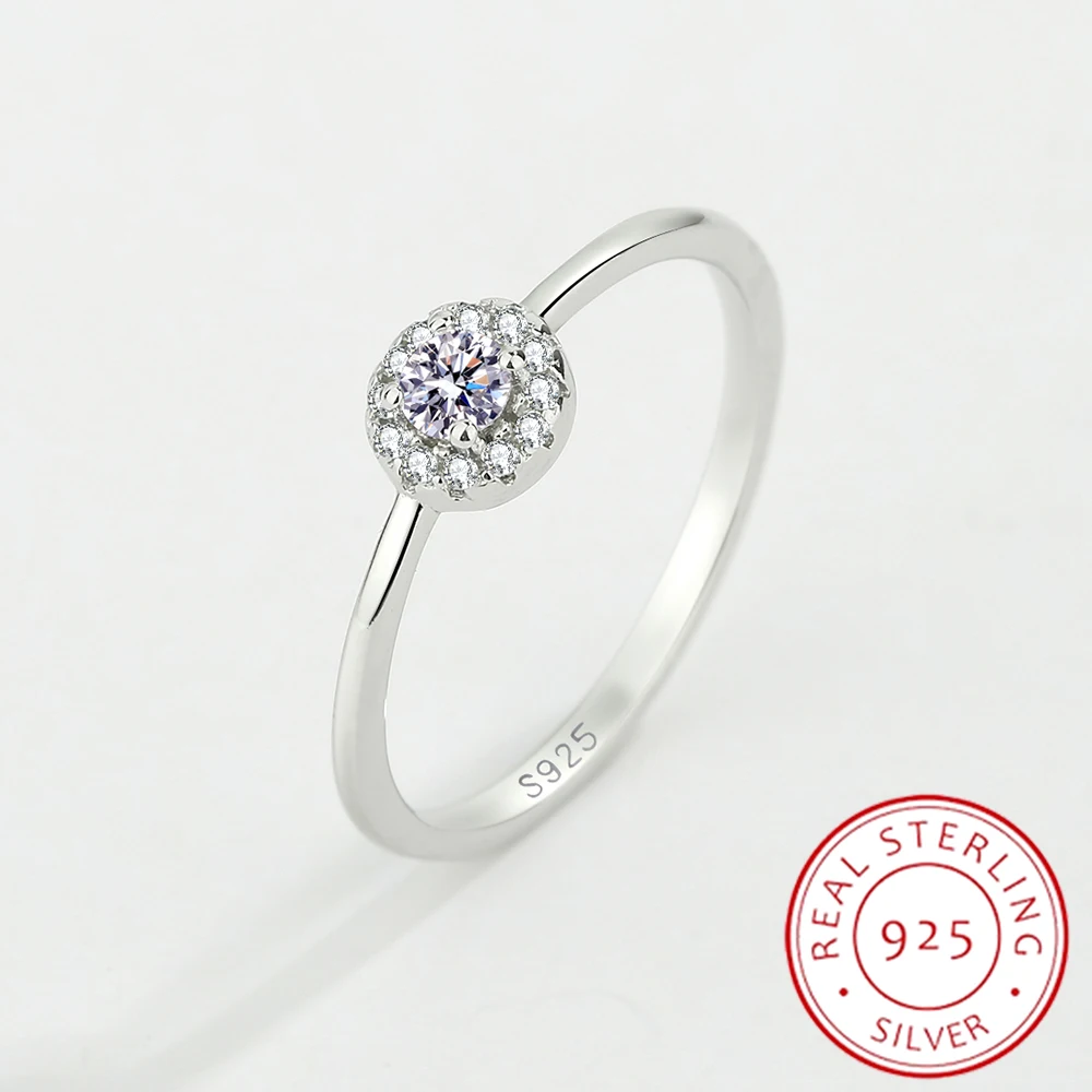 

2022 NEW Classic Round Full Diamond Ring For Women Crystal Zircon Genuine Sterling Silver Engagement Valentine Day Gift Jewelry