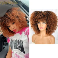 puff honey blonde afro kinky curly wig for black women natural synthetic mixed brown short bob curly wig with bangs perruque
