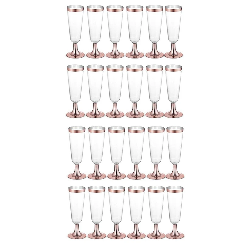 

24X Wedding Champagne Flute Creative Disposable Plastic Wedding Cup Champagne Glass Drinking Utensils Rose Gold Retail