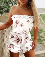 chaxiaoa summer 2022 women floral print frill hem sleeveless bandeau casual vacation romper