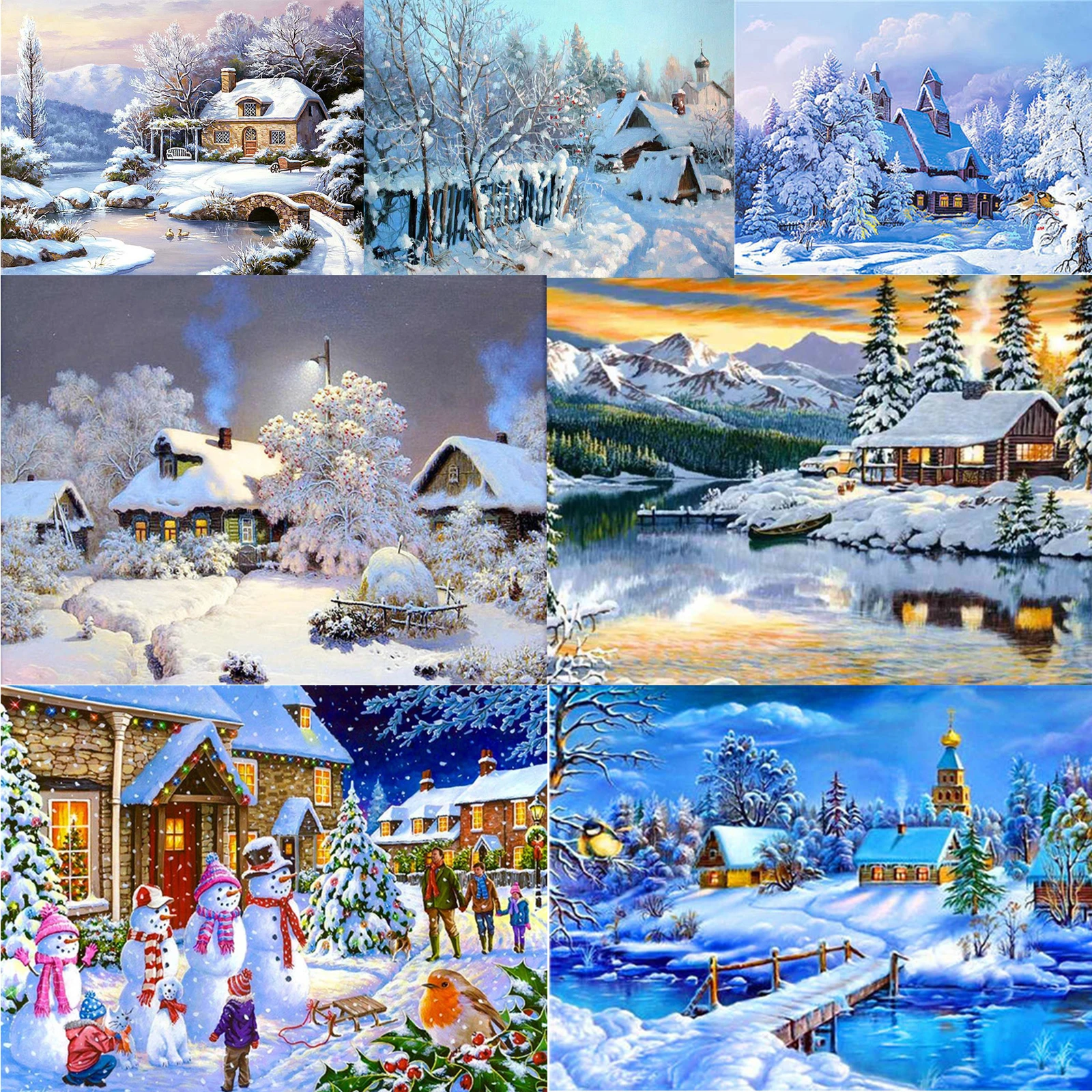 

Diamond Painting Mosaic Art, Hometown Snow, Diamond Painting Landscape Diamond Home Wall Decor