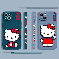 hello kitty cat girl gift for apple iphone 13 12 mini 11 pro xs max xr x 8 7 6s se plus liquid left rope silicone phone case