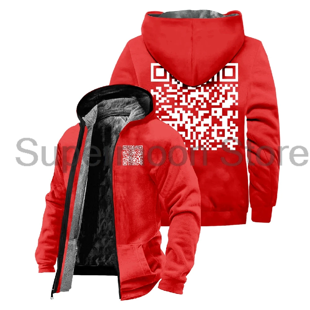 Funny QR Code Fu You Graphic Jacket Parkas Harajuku Long Sleeve Streetwear Women Men Zipper Hoodie Winter Coat
