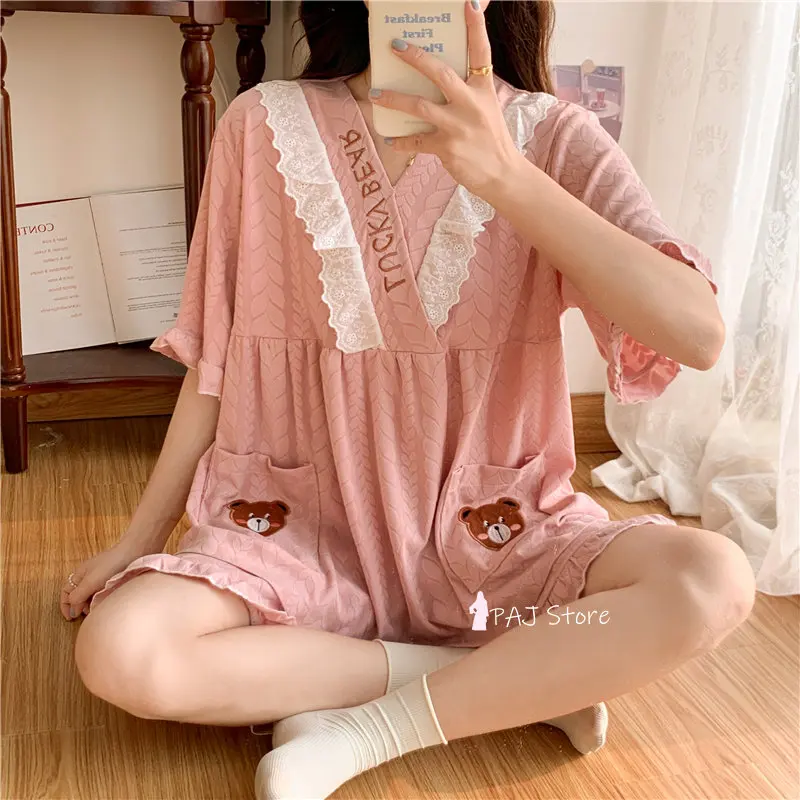 Women Pajamas Sets Spring Women Sleepwear Suit Tops and Shorts Home Wear Women oversize 6XL Pyjamas Set