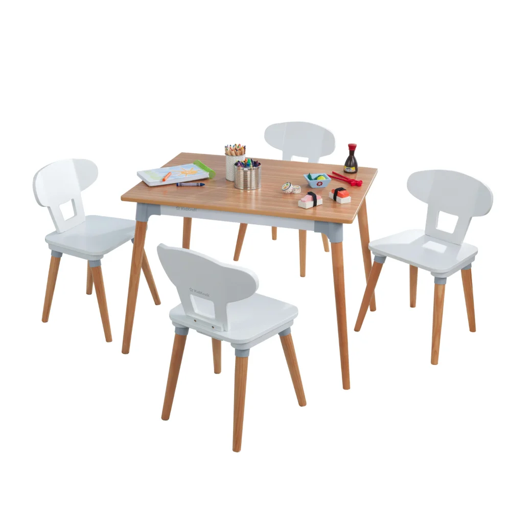 

KidKraft Mid-Century Kid™ White & Natural Wooden Toddler Table & 4 Chair Set