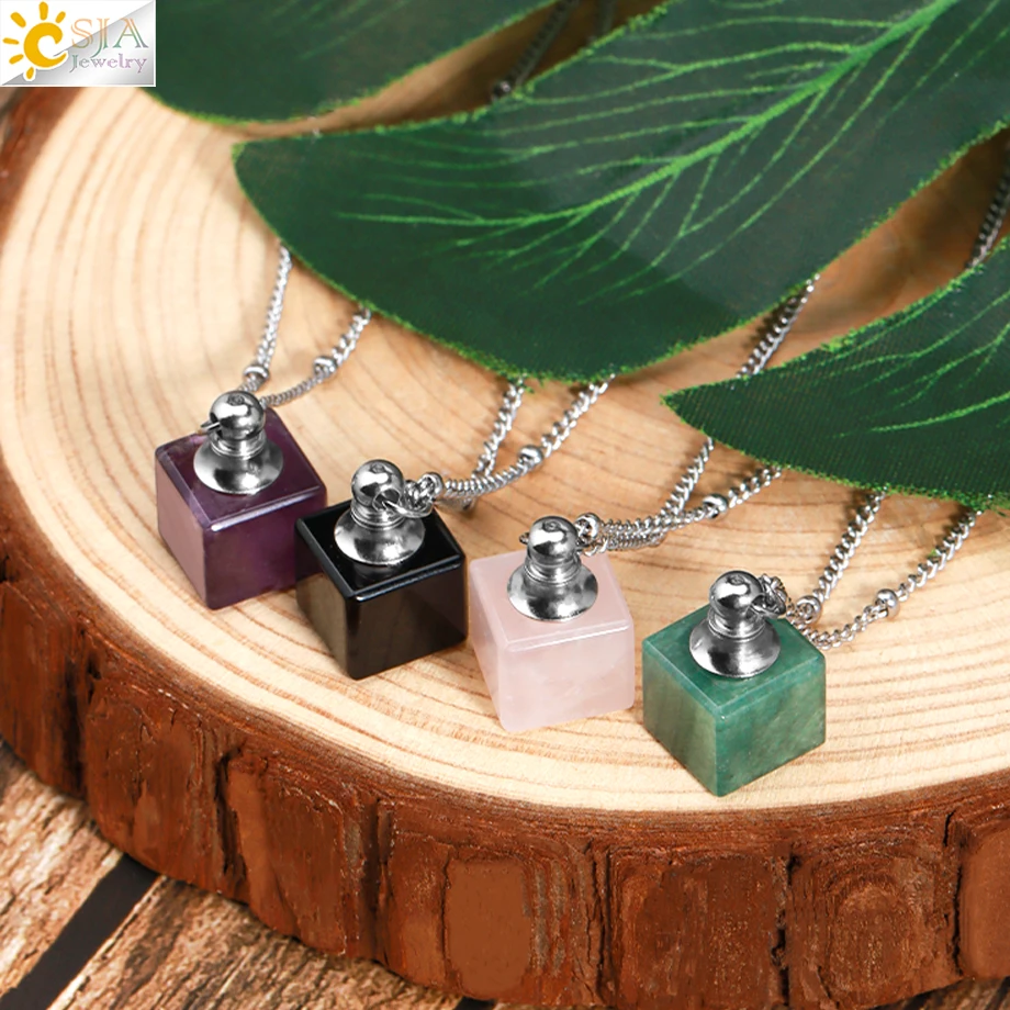 Ожерелье CSJA из натурального камня в форме духов квадратная подвеска кубика