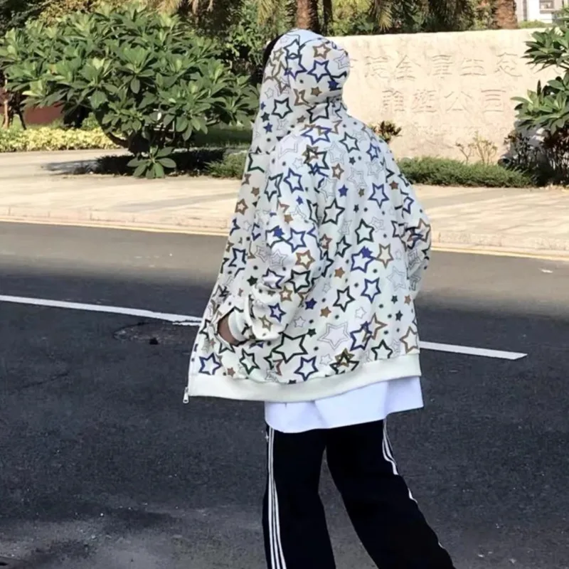 Y2k толстовки с принтом пятиконечной звезды женские свободные рубашки капюшоном