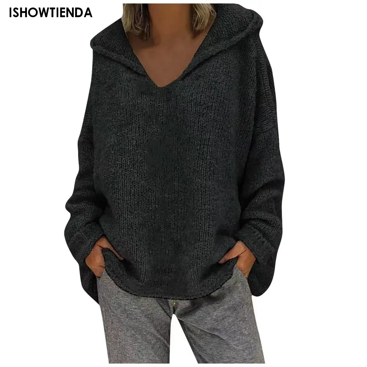 

Women's Loose Sweater Fitting Casual Long Sleeved Hoodie 2023 Autumn/Winter New Sweater Solid Sweatshirt Office Lady Sweater Top