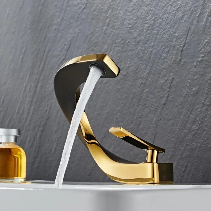 Смеситель для ванной комнаты черный и золотой кран раковины матовый