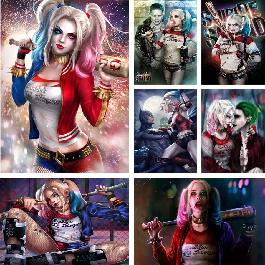 

Diy Diamond Painting Set Suicide Joker Poster Cross Stitch Tool Kit Full Square Round Diamond Mosaic Baseball Girl Clown Picture