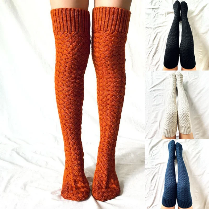 Autumn Winter Female Thigh Sexy Long Stockings Leg Warmers New Twist Knitting Over Knee Stocking Socks Women Wool Socks