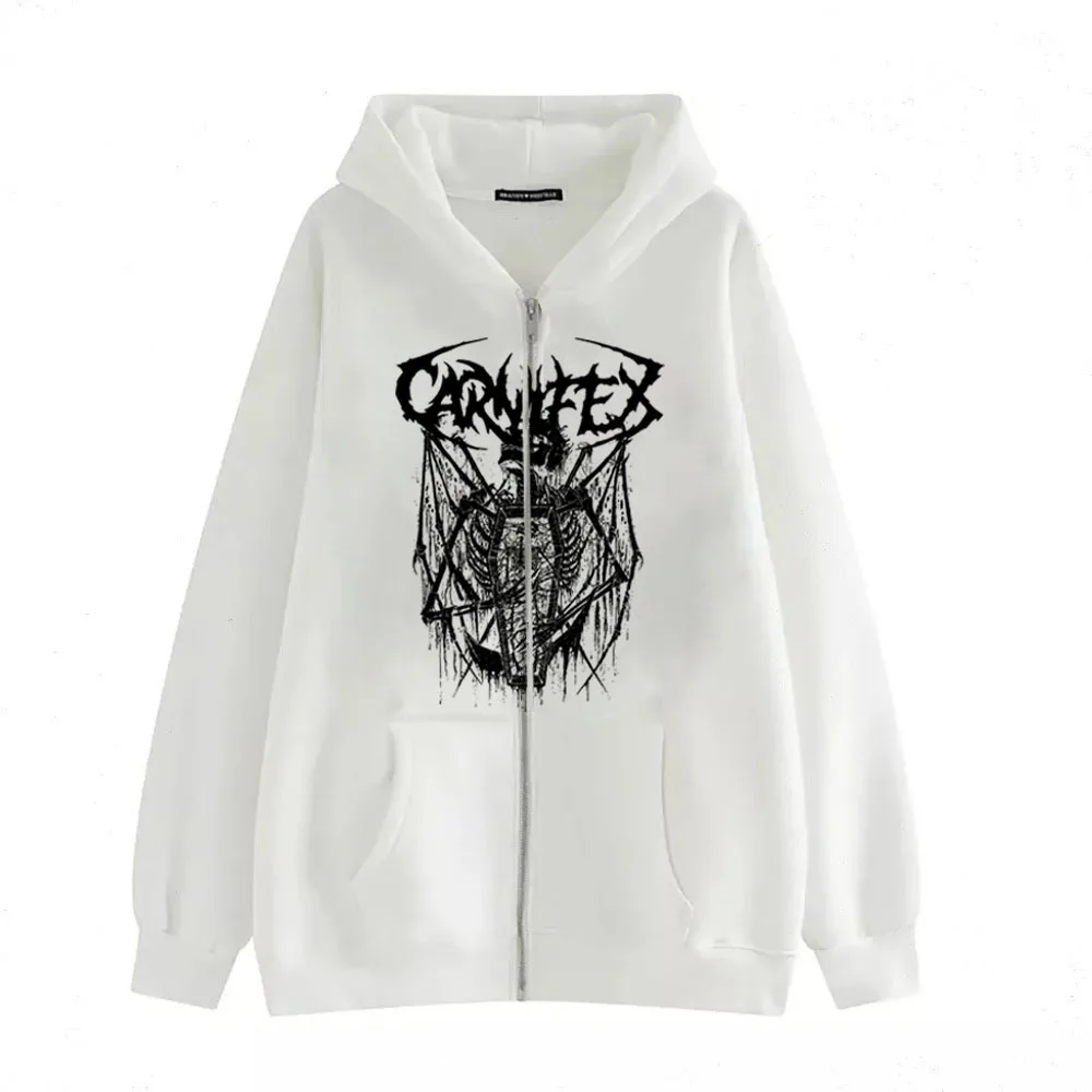 Свитшот Y2K в стиле панк/готика со скелетом уличная одежда оверсайз кардиган