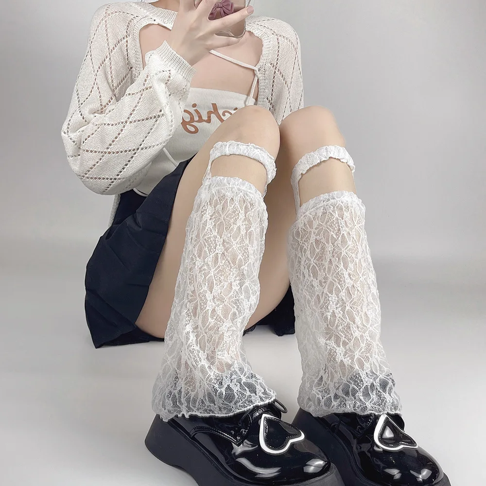 

Summer thin Leg Warmers Black Goth Gyaru Y2k Accessories Gothic Lolita Knit Socks Women Dancing Cute Legs Warmers