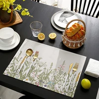 hand drawn watercolor modern art herb place mats table mats washable simple plant leaves cotton and linen placemats fordining
