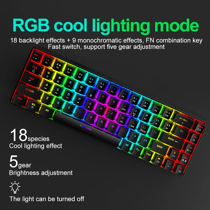 

Free Wolf T8 RGB Keyboard 68 Key RGB Glow Game Mechanical Keyboard Computer Laptop Keyboard