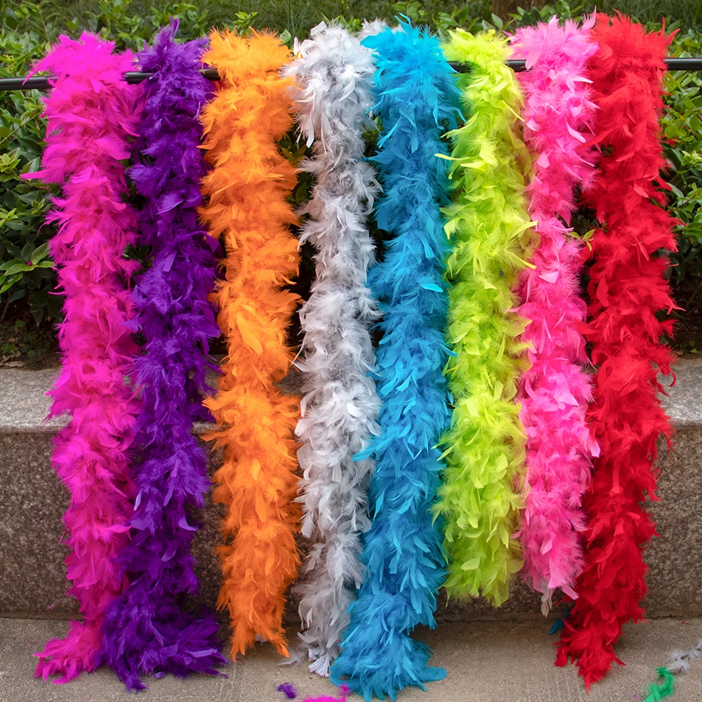 

2Yard Thicken Turkey Feathers Boa 60g Fluffy White Pink Plumas Dress Shawl Crafts Wedding party Decor Sewing Costume Accessories
