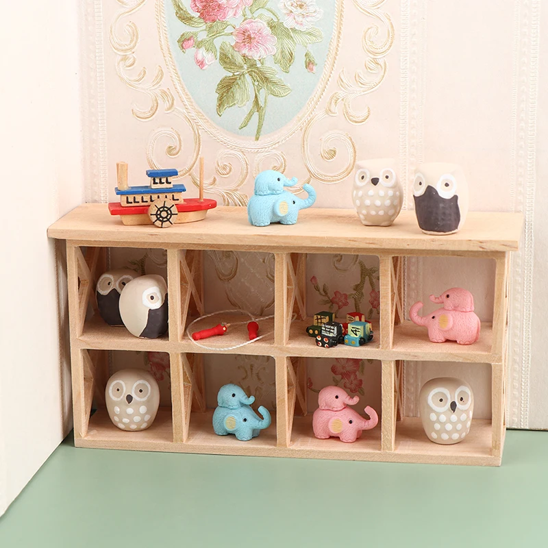 

1Set 1:12 Dollhouse Miniature Storage Side Cabinet Owl Elephant Ornaments Display Rack Stand Model Furniture Decor Toy