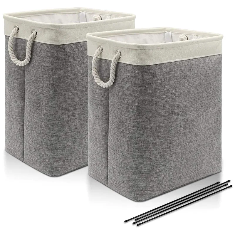 

2-Pack 66L Large Linen Laundry Basket With Cotton Handle, Foldable Laundry Hamper, Collapsible Laundry Organizer