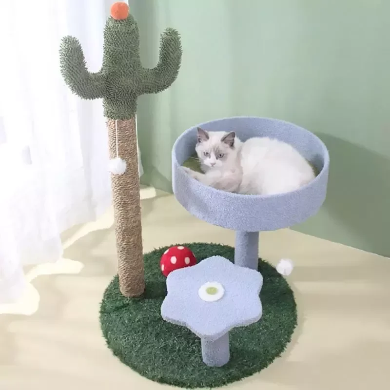

Cute Cactus Pet Cat Tree Toy With Ball Scratching Post For Cat Kitten Climbing Mushroom Condo Protecting Furniture Fast Delivery