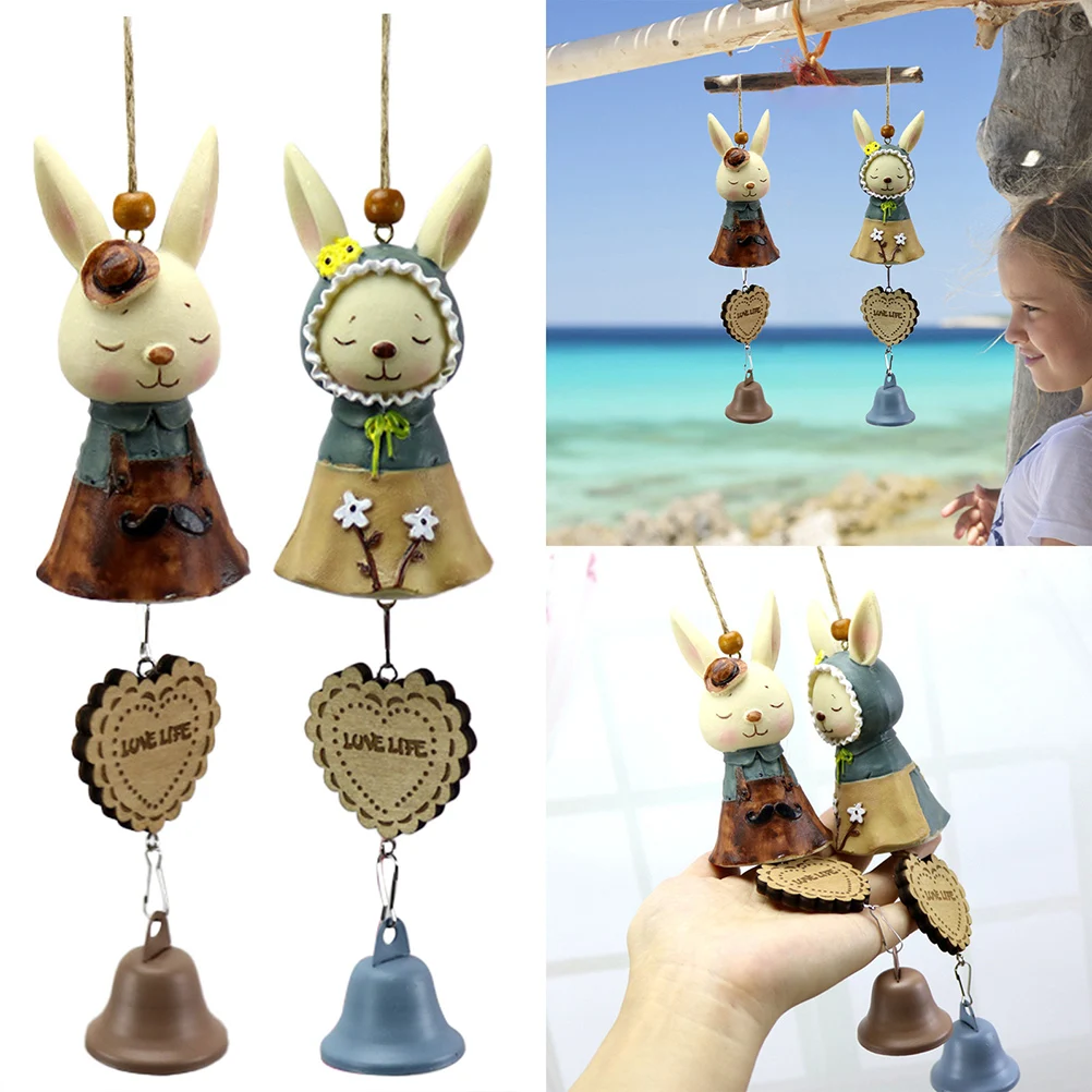 

Cartoon Rabbit Resin Wind Chimes Crafts Pendant Indoor Hanging Wind Bells for Couple Birthday Valentine's Day Gifts