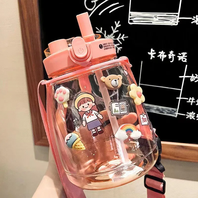

Children's Water Bottle Double Drink Pot Belly Water Cup High-Value Pot Belly Cup Plastic Cup With Straw Student Strap Water
