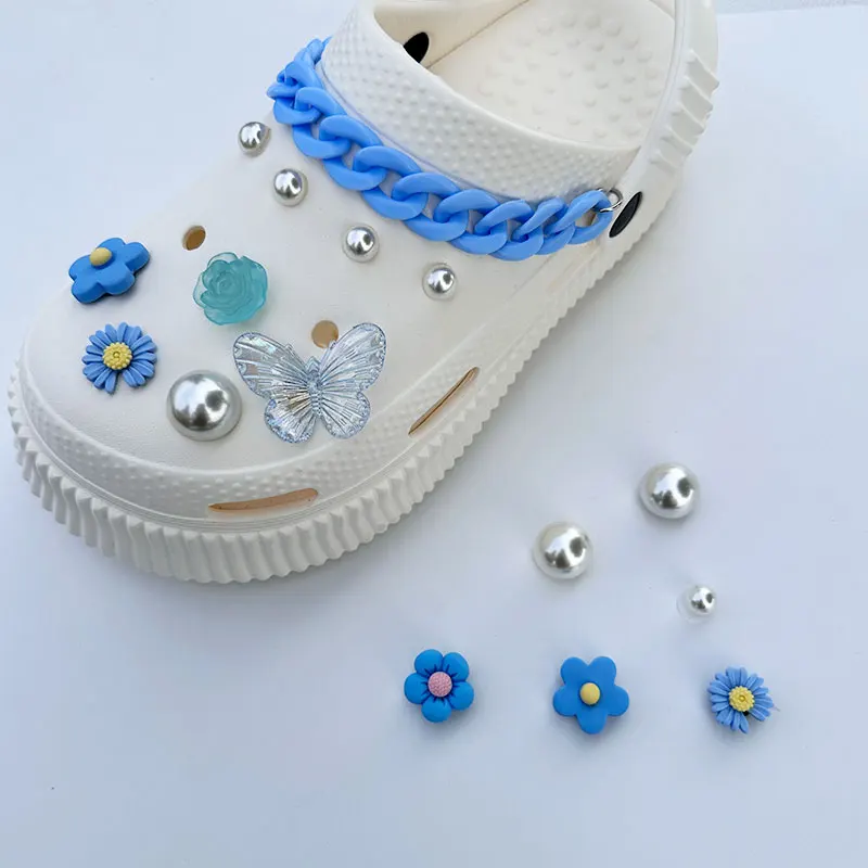 Klein Blue Butterfly Daisy Flowers Rhinestone Shoes Charms Pack Vintage DIY Shoes Clogs Decoration Luxury New Design Jewelry