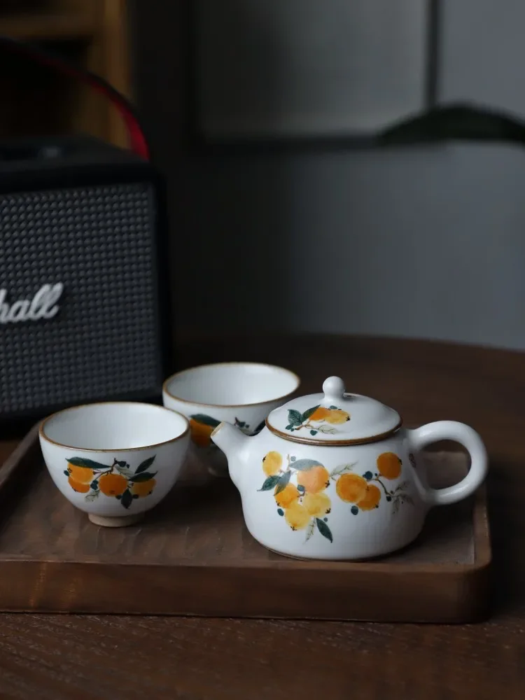 Fangwu коллекция нижней глазури цвет чистый ручная роспись loquat чайный горшок один