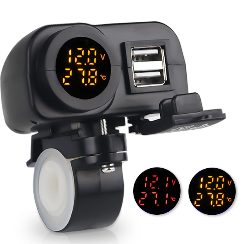 3.0 Motorcycle Dual USB Charger Handlebar Fast Charging Waterproof 12V Socket Adapter With Voltmeter Motorcycle Accessories