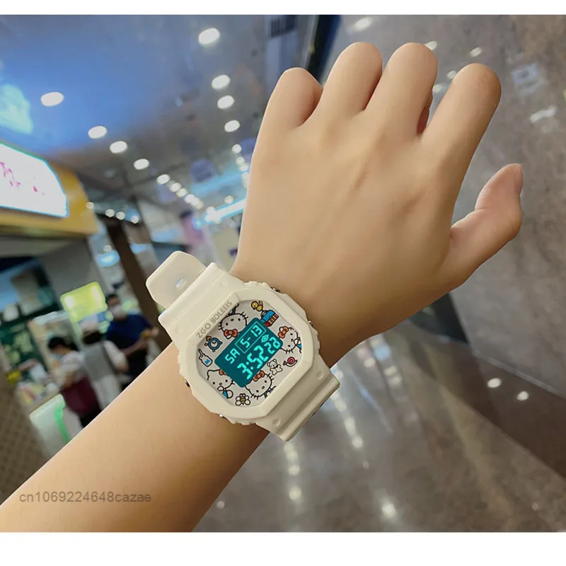 Sanrio Hello Kitty Cute Luminous Electronic Watch Girls Kawaii Chic Couple Square Waterproof Sports Student Watch Y2K Fashion enlarge
