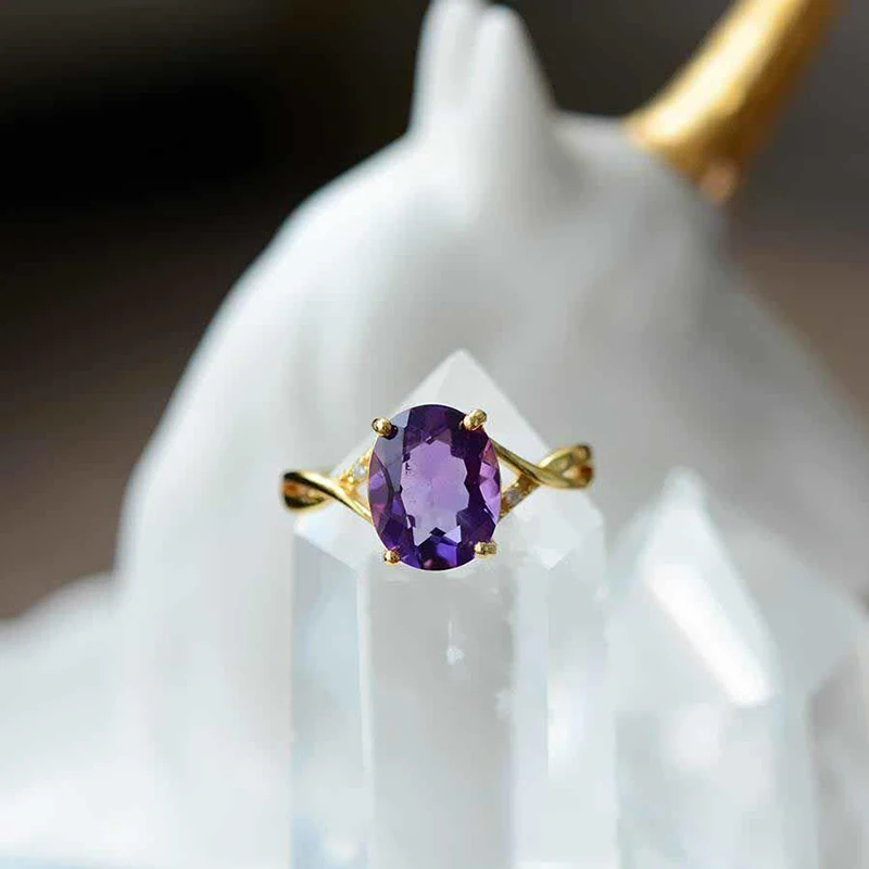 Оригинальный дизайн инкрустированные овальные Регулируемые кольца с аметистом