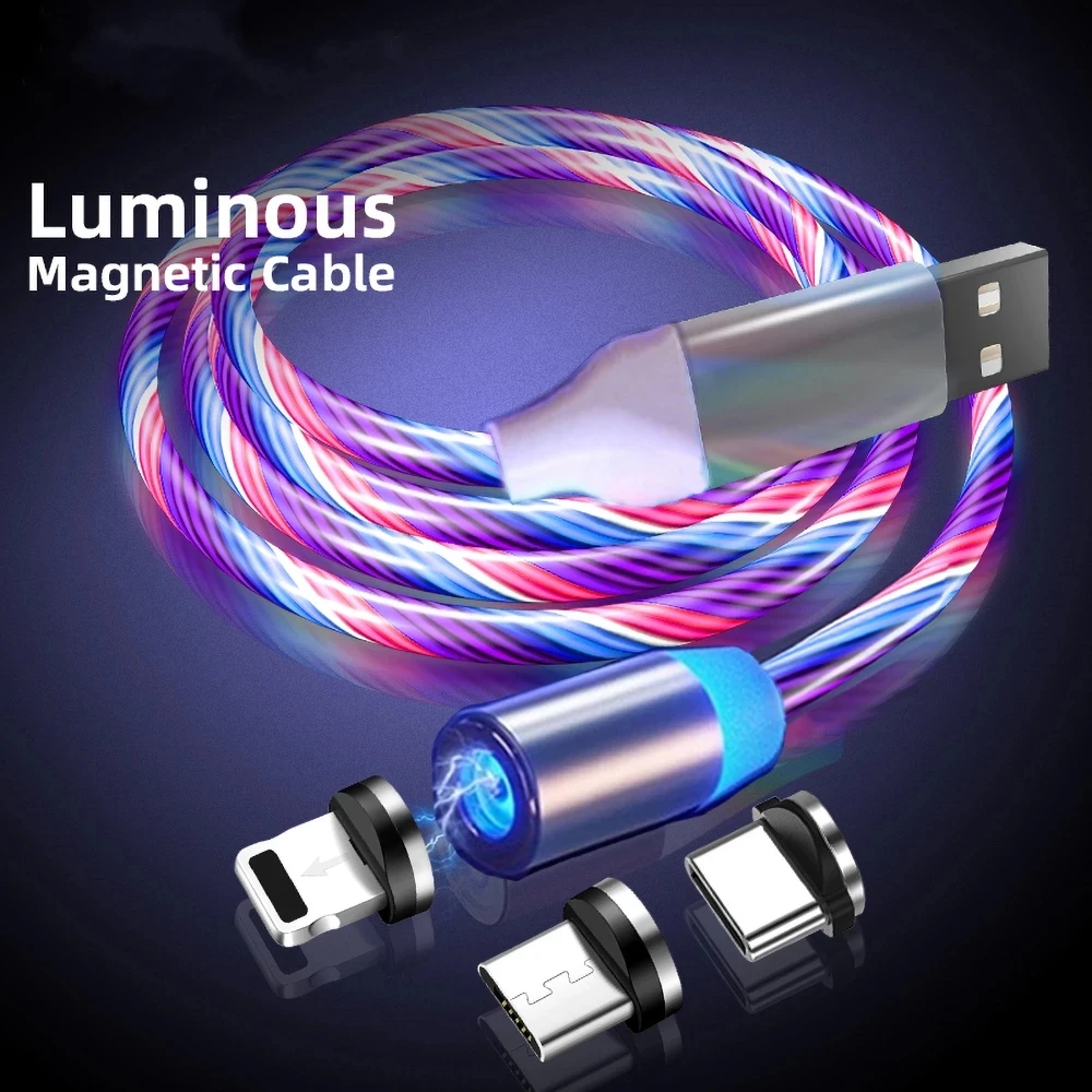 

LED Glow Light Magnetic Micro USB Type C Cable USB C Mobile Phone Fast Charge Cable For iPhone 12 Pro Max Huawei Samsung Xiaomi