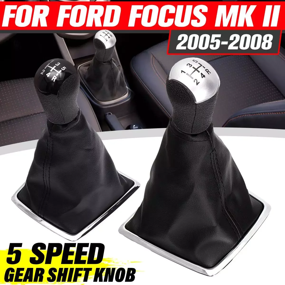 

Speed Manual Gear Shift Knob PU Leather Gaiter Boot Cover For Ford/Focus 2 MK II 2005 2006 2007 2008 2009 2010 2011