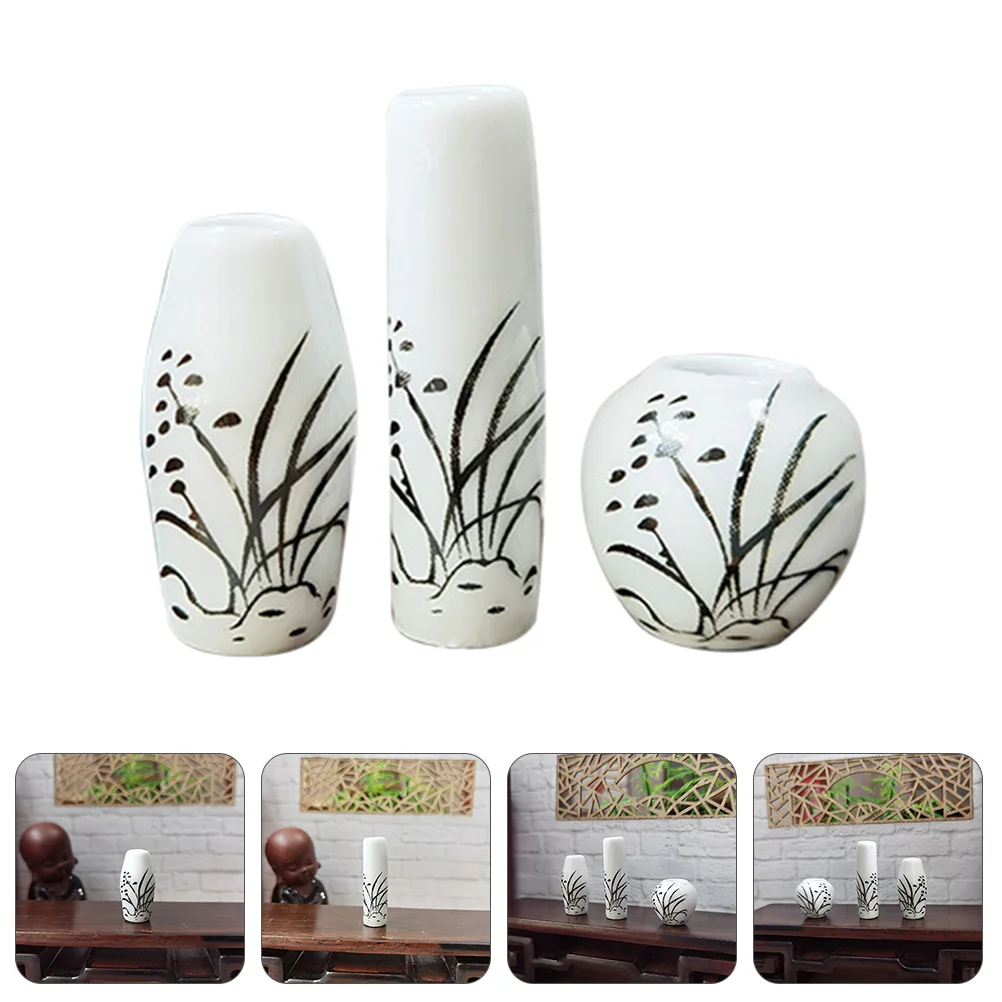 

3 Pcs Mini Vase Decor Chinoiserie Decor Desktop Ceramics Vase Mini Toy Tiny Porcelain Planter Small Vase Vintage Vase